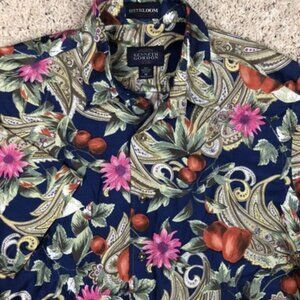 Kenneth Gordon Mens Size M Short Sleeve Button Up Shirt Floral Paisley Print USA